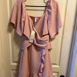 DOKOTOO Womens Pink Ruffle Dress Size L